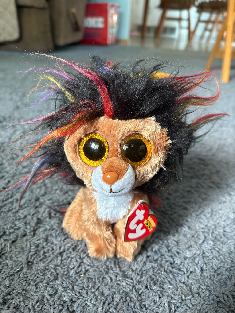 Ty Plush Lion with Black Mane and Multicolor Streaks - Brown